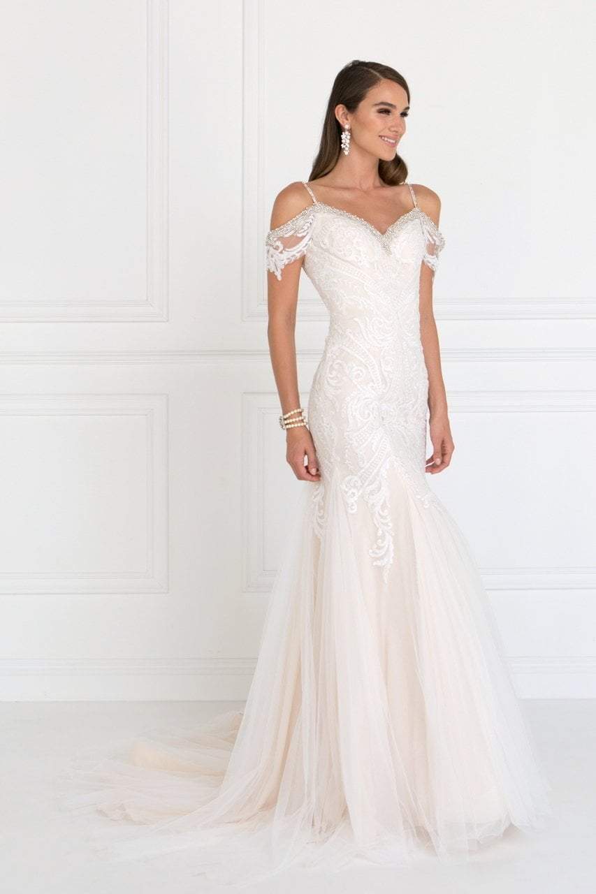 Image of Elizabeth K Bridal - GL1513 Lace Appliqued Off Shoulder Straps Bridal Dress