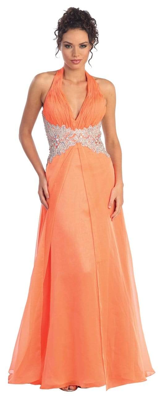 Image of Elizabeth K - GL1046 Embellished Ruched Halter Neck Chiffon Dress