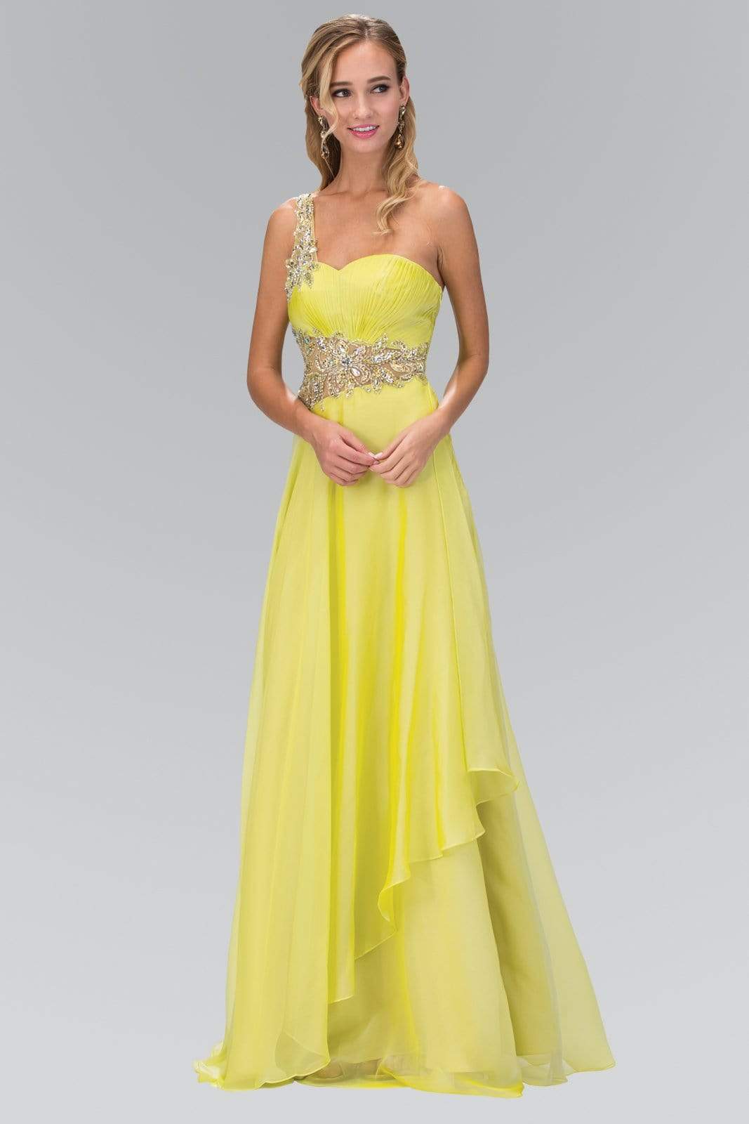 Image of Elizabeth K - GL1083 One Shoulder Jewel Embellished Chiffon Gown