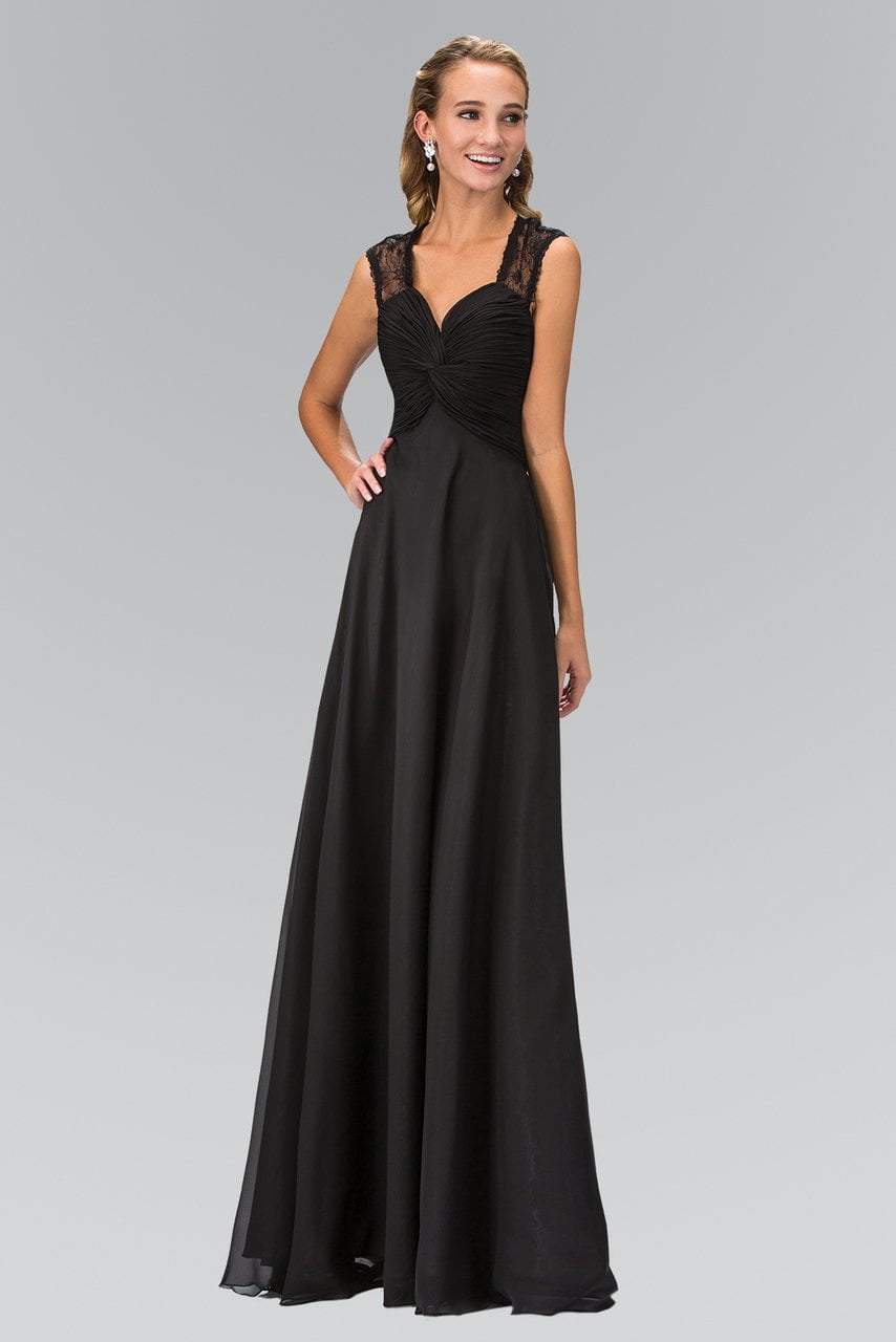 Image of Elizabeth K - GL1376 Laced and Ruched V-Neck Chiffon Dress