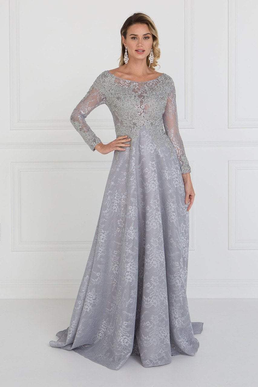 Image of Elizabeth K - GL1537 Lace Long Sleeve Illusion Bateau A-line Dress