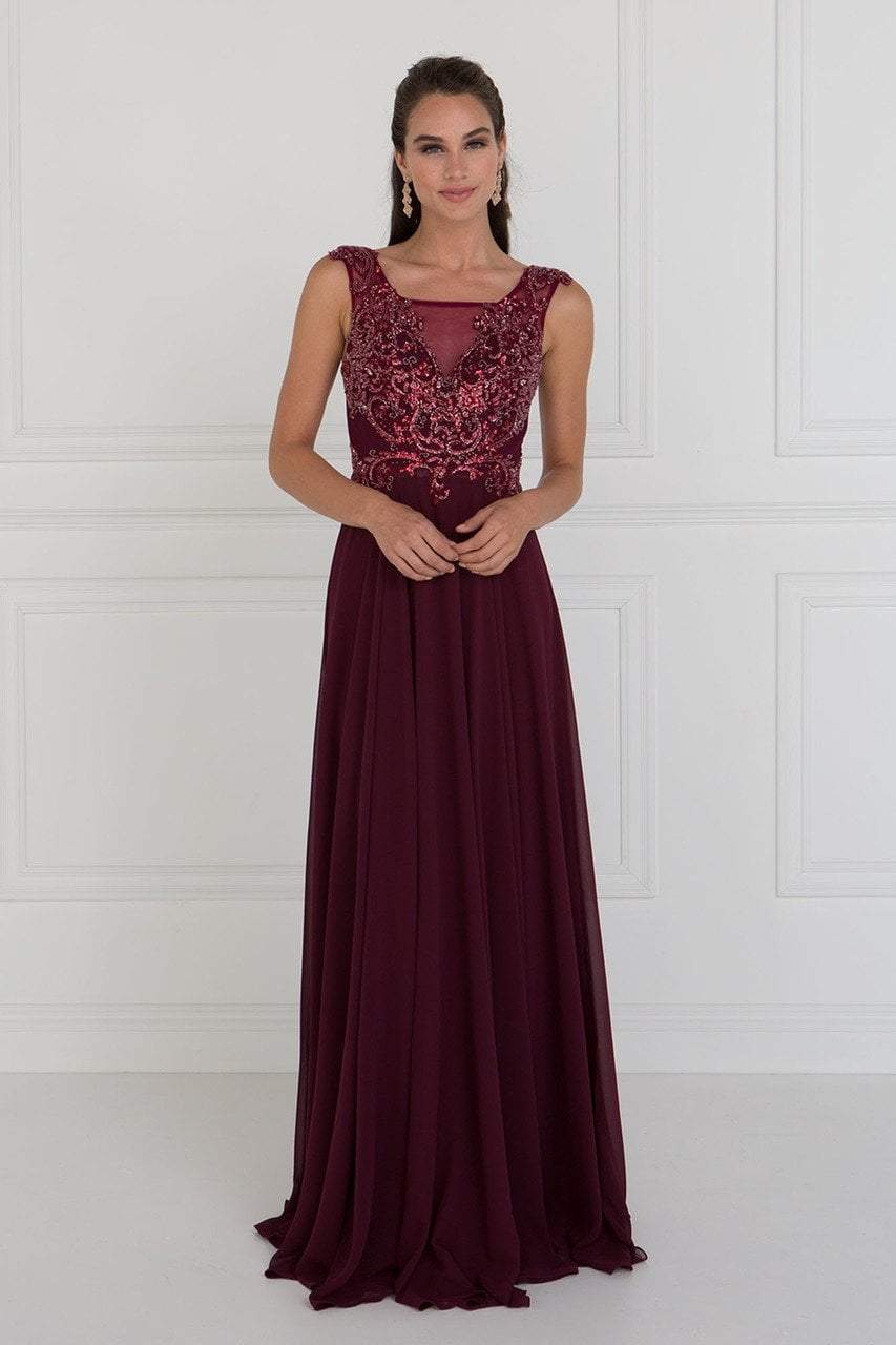 Image of Elizabeth K - GL1566 Beaded Square Neck Chiffon A-line Dress
