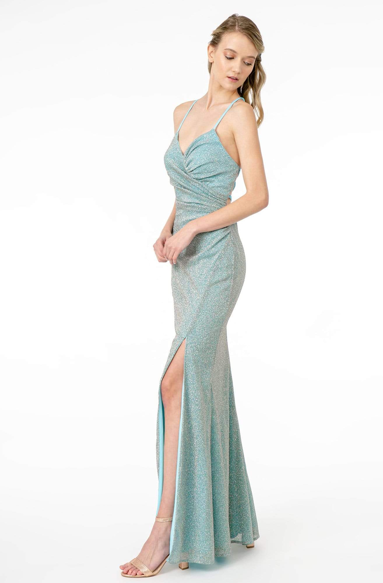 Image of Elizabeth K - GL1831 V-Neck Bodycon Glitter Crepe Long Dress