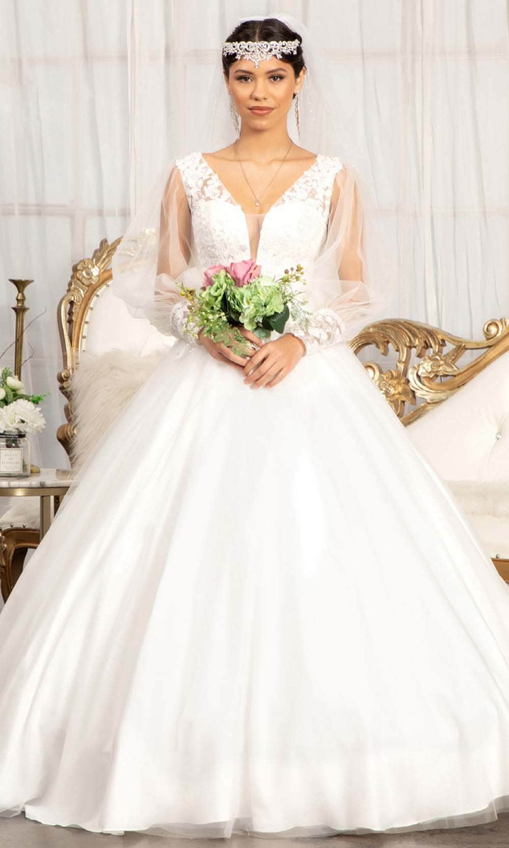 Image of Elizabeth K GL1981 - Long Sleeve V-neck Wedding Gown