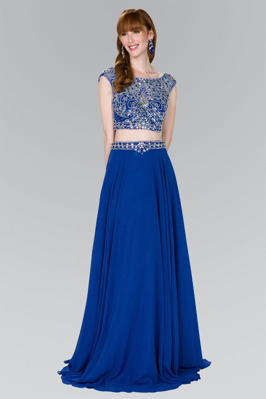 Image of Elizabeth K - GL2422 Cap Sleeve Crystal Ornate Two-Piece Chiffon Gown