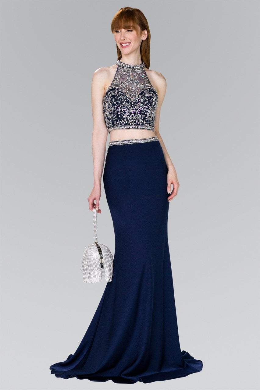 Image of Elizabeth K - GL2424 Crystal Ornate Illusion High Neck Two-Piece Gown