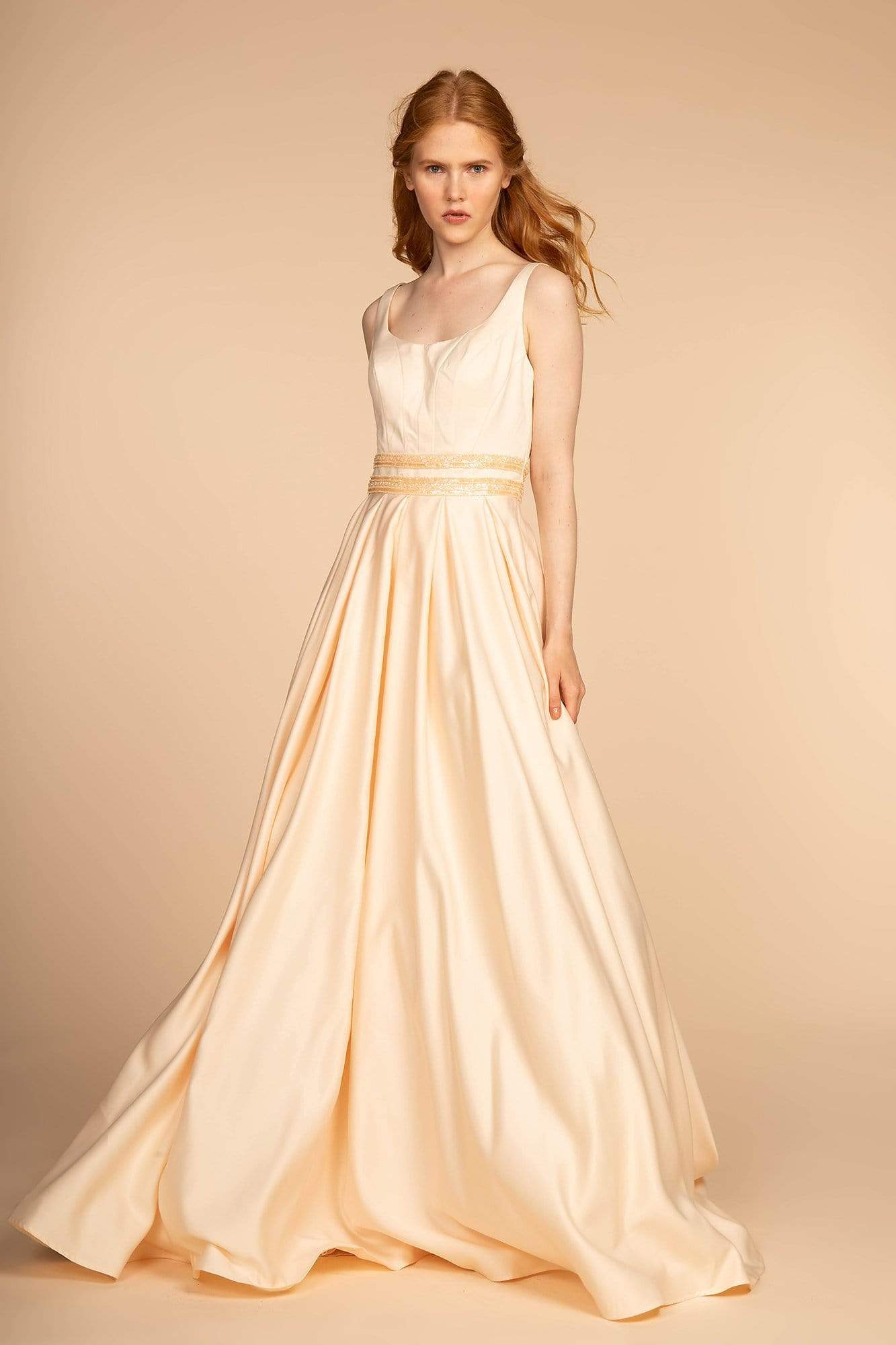 Image of Elizabeth K - GL2531 Sleeveless Sheer Lace Applique Back Satin Gown