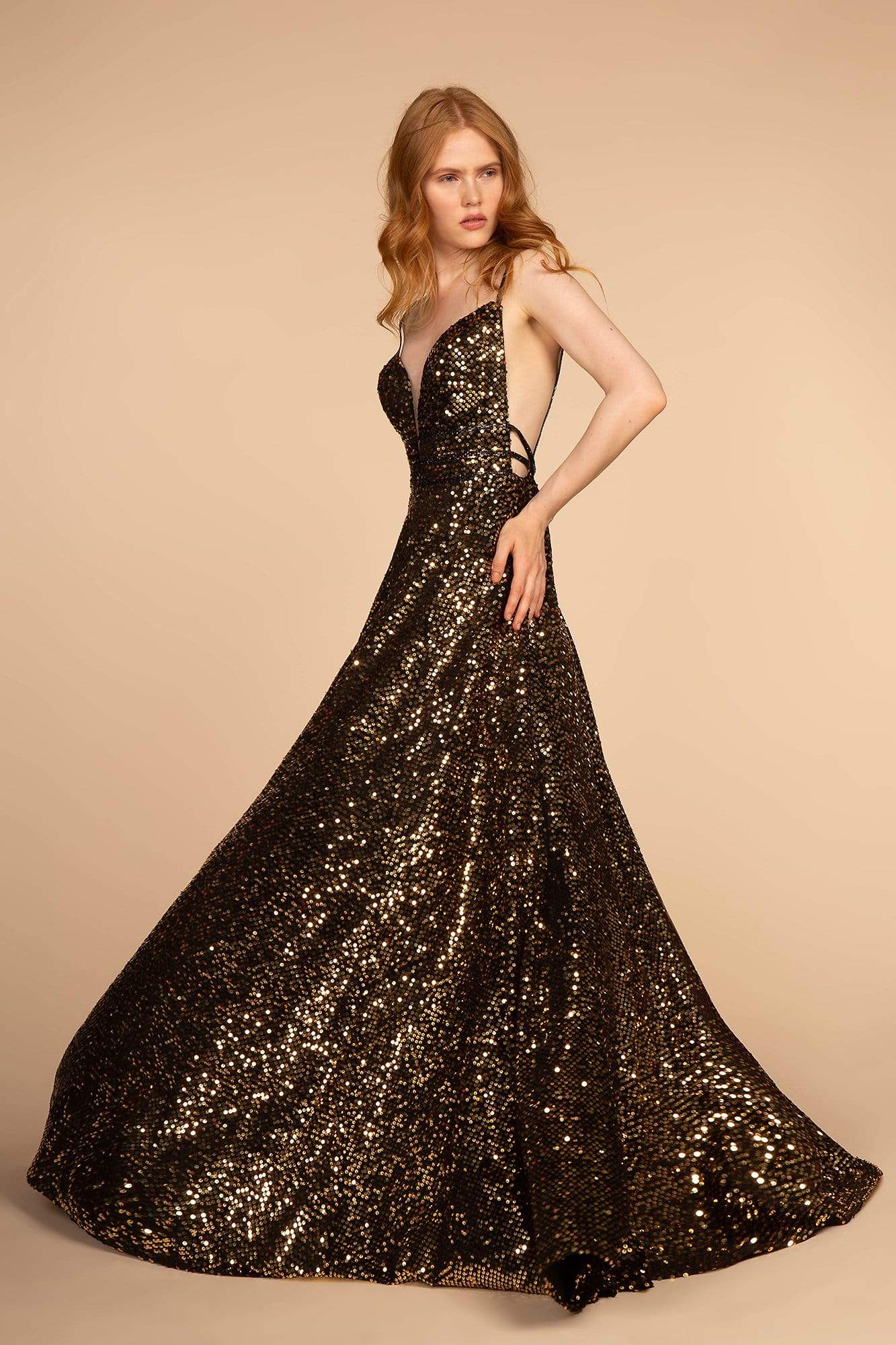 Image of Elizabeth K - GL2581 Allover Sequin Sexy Open Back A-Line Gown