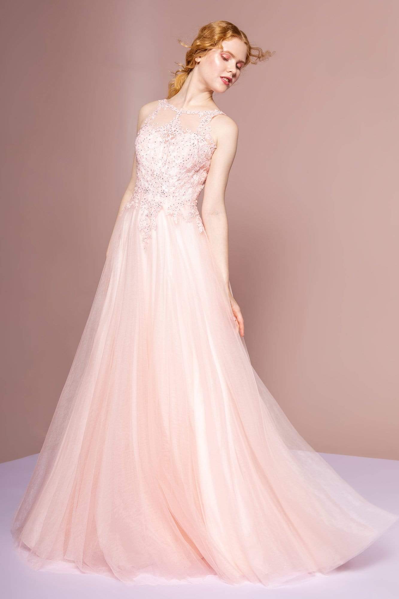 Image of Elizabeth K - GL2693 Beaded Lace A-Line Evening Dress