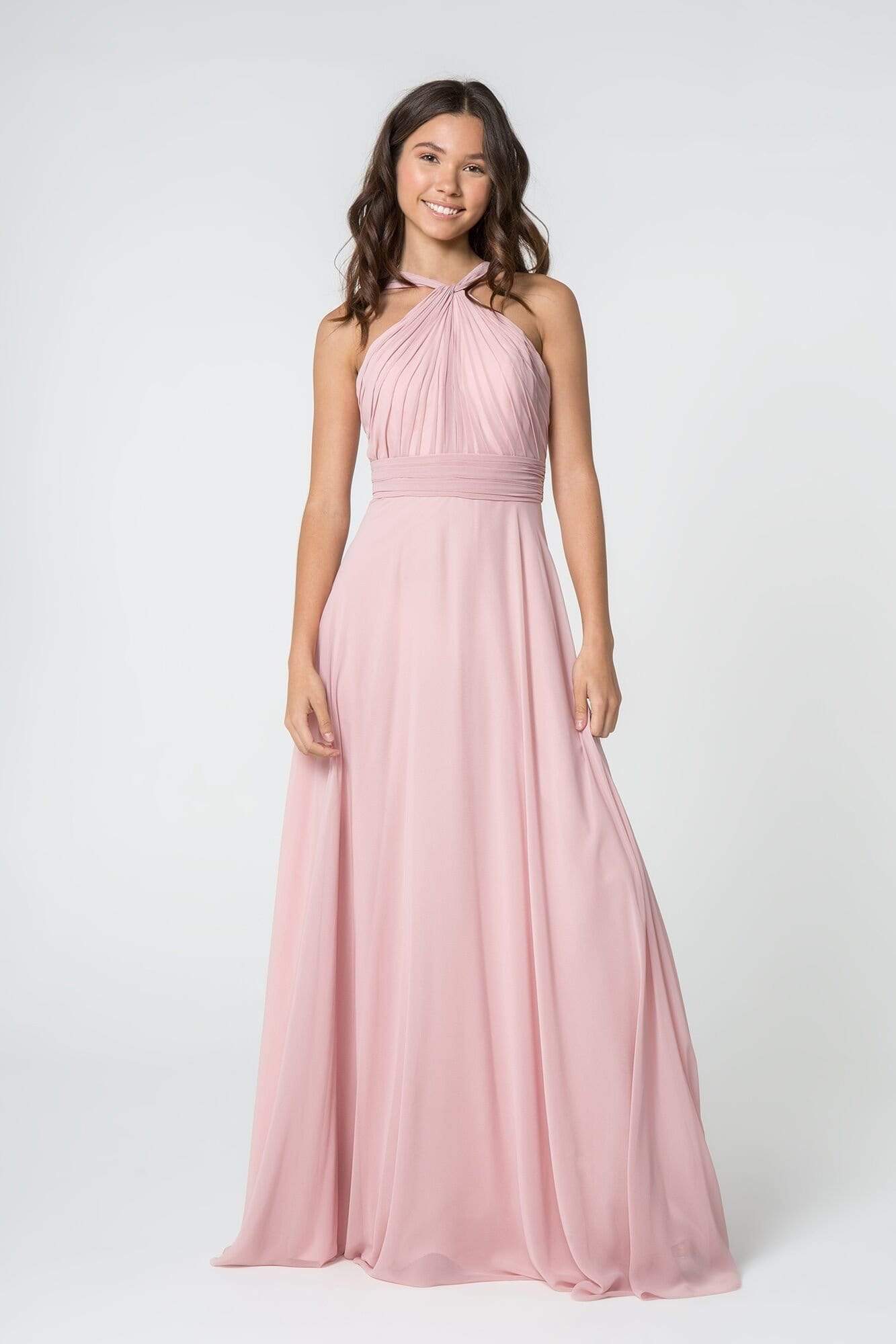 Image of Elizabeth K - GL2816 Knotted Halter Bodice Chiffon A-Line Dress