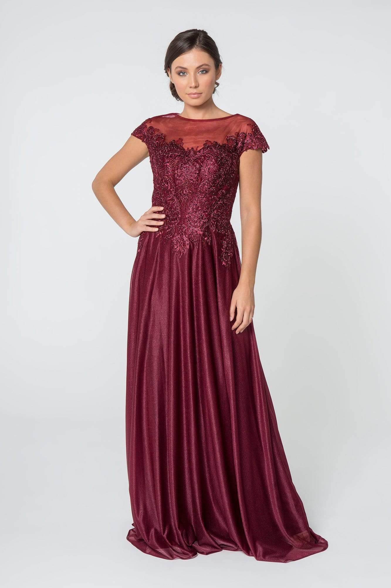 Image of Elizabeth K - GL2828 Embellished Lace Bateau Chiffon A-line Gown
