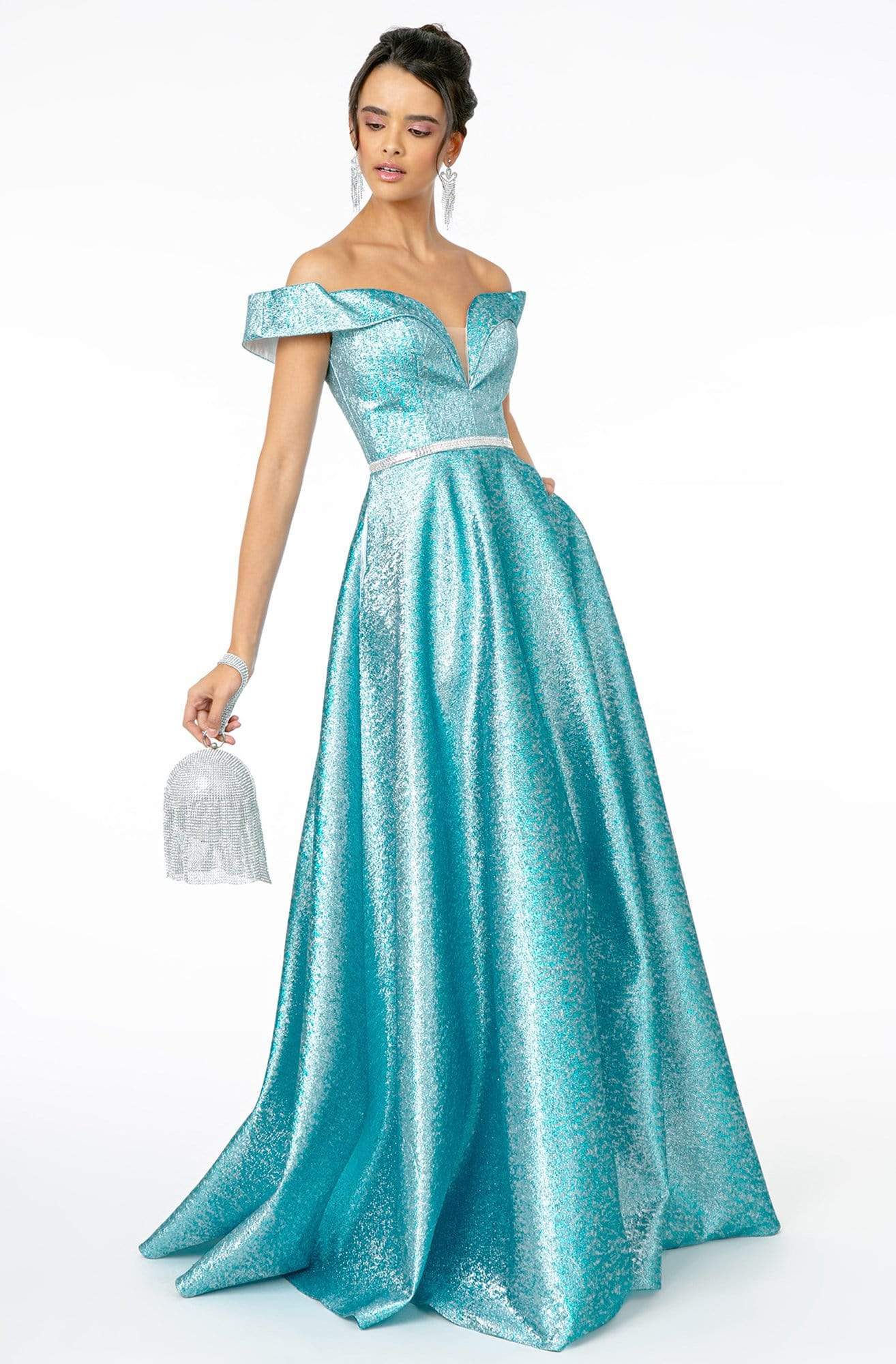 Image of Elizabeth K - GL2982 Folded Off Shoulder Metallic Lame A-Line Gown