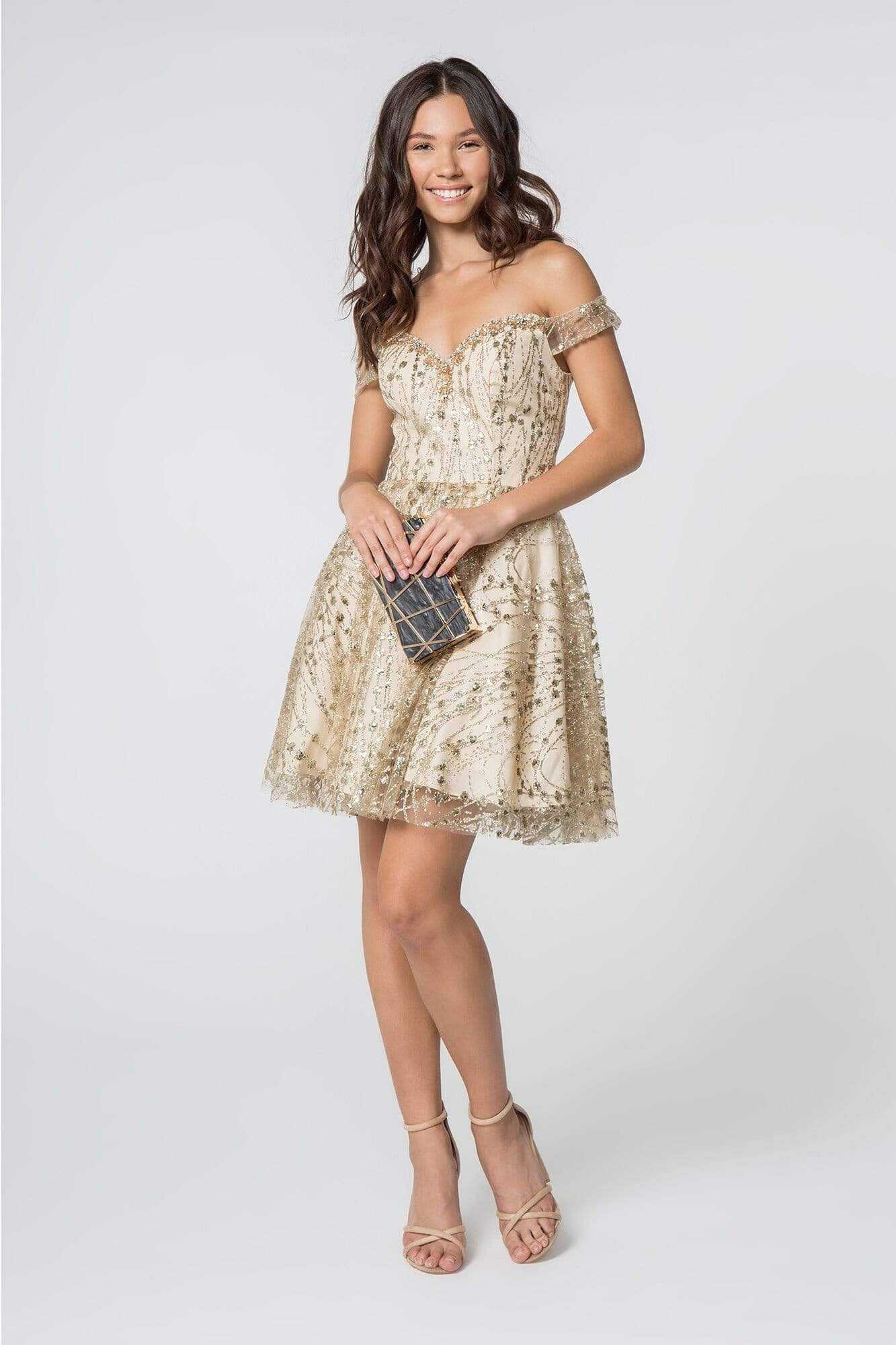 Image of Elizabeth K - GS2833 Glitter Off-Shoulder A-Line Cocktail Dress