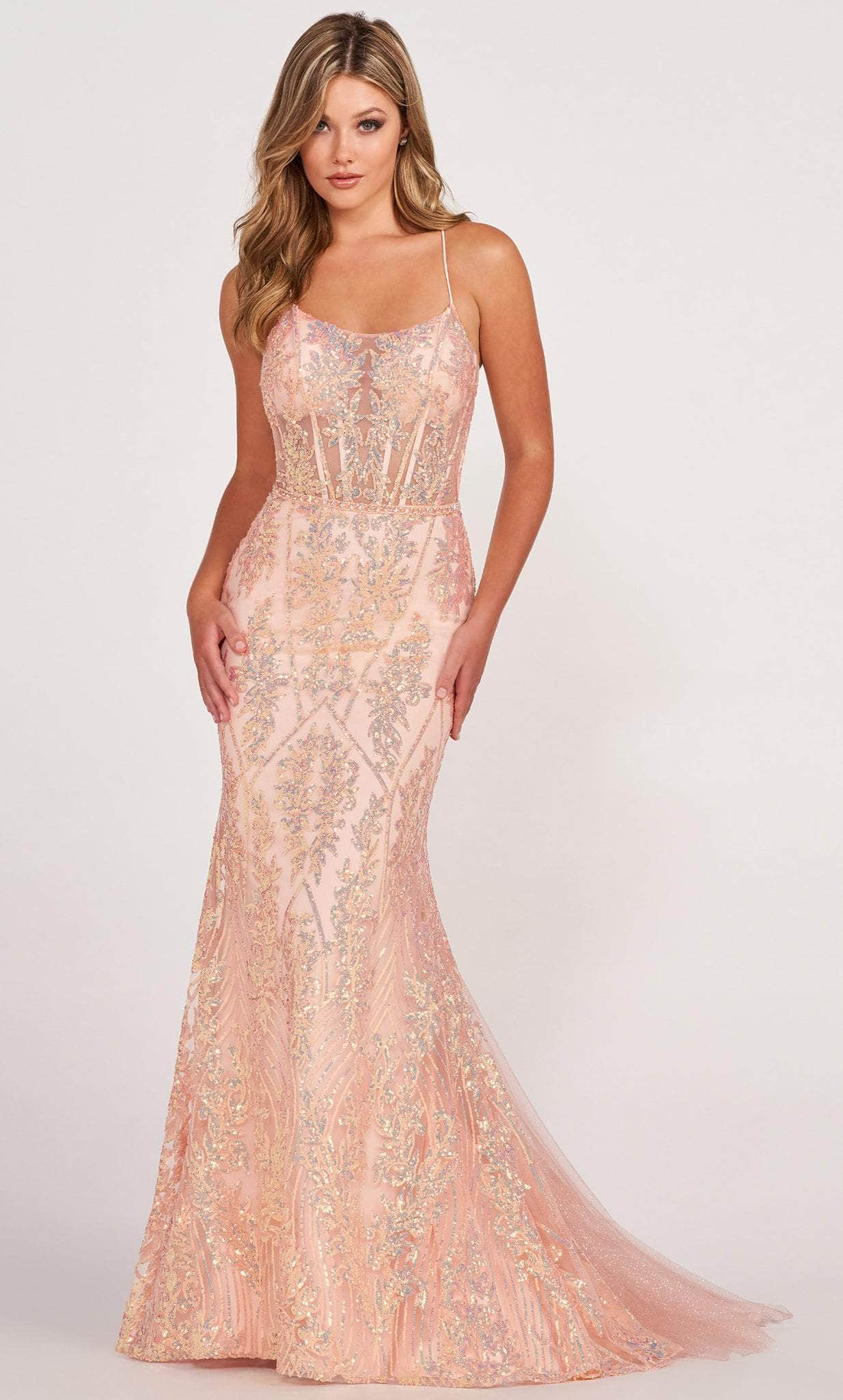 Image of Ellie Wilde EW34023 - Scoop Sequined Floral Trumpet Gown