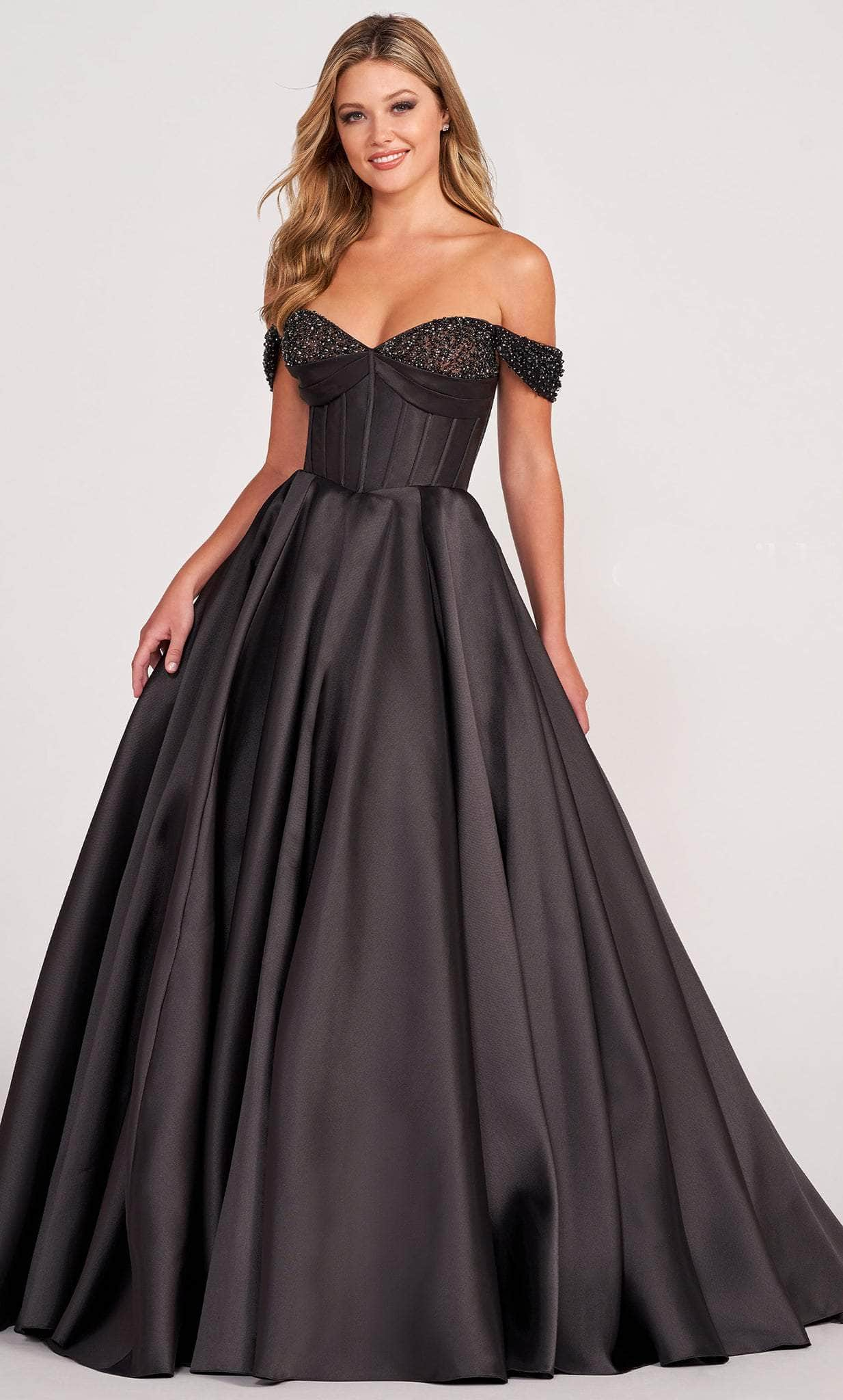 Image of Ellie Wilde EW34118 - Off Shoulder Corseted A-line Dress