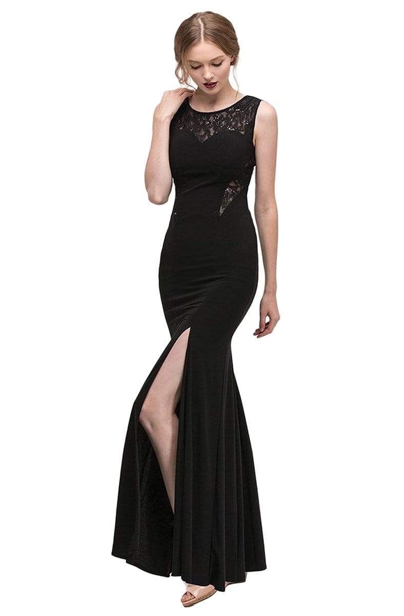 Image of Eureka Fashion - 2073 Lace Jewel Neck Jersey Trumpet Dress