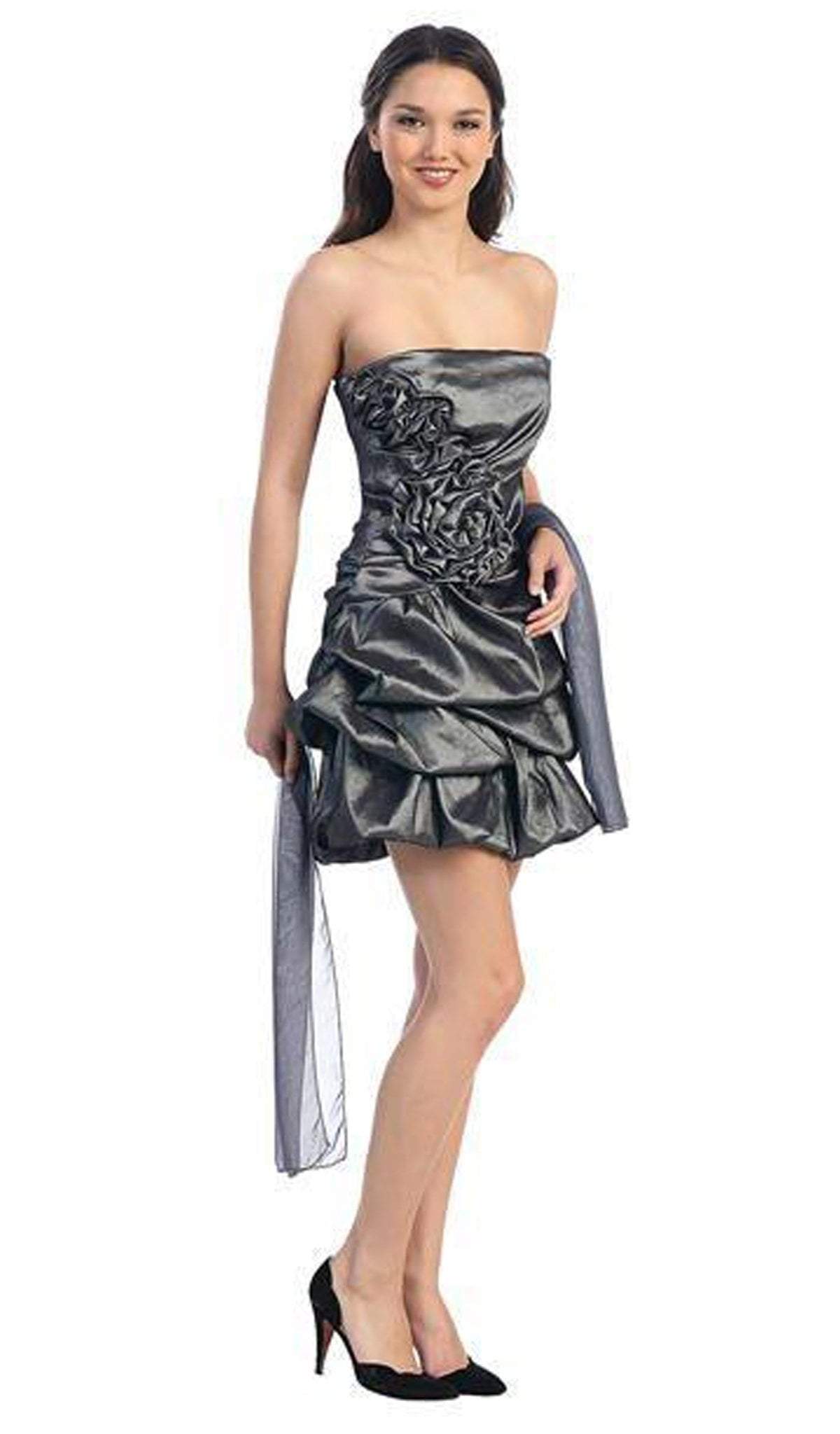 Image of Eureka Fashion - 2261 Rosette Accented Strapless Bubble Dress