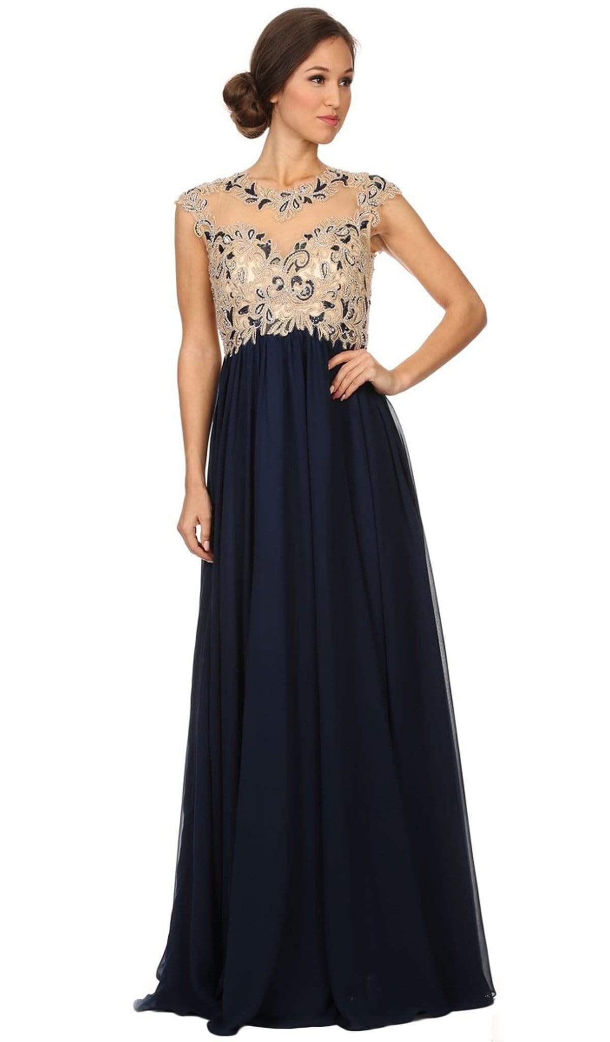 Image of Eureka Fashion - Cap Sleeve Illusion Beaded Lace A-Line Evening Gown
