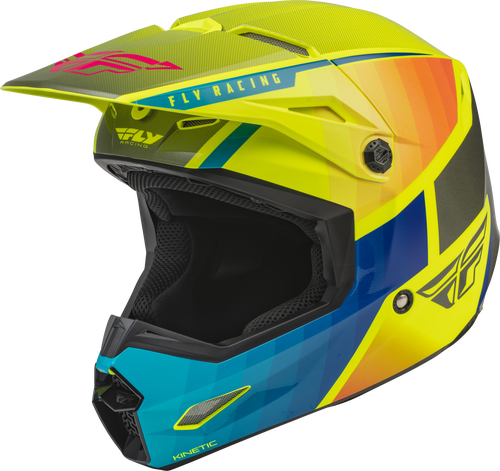 Image of FLY Racing Kinetic Drift Blue Hi-Vis Charcoal Offroad Helmet Size M EN
