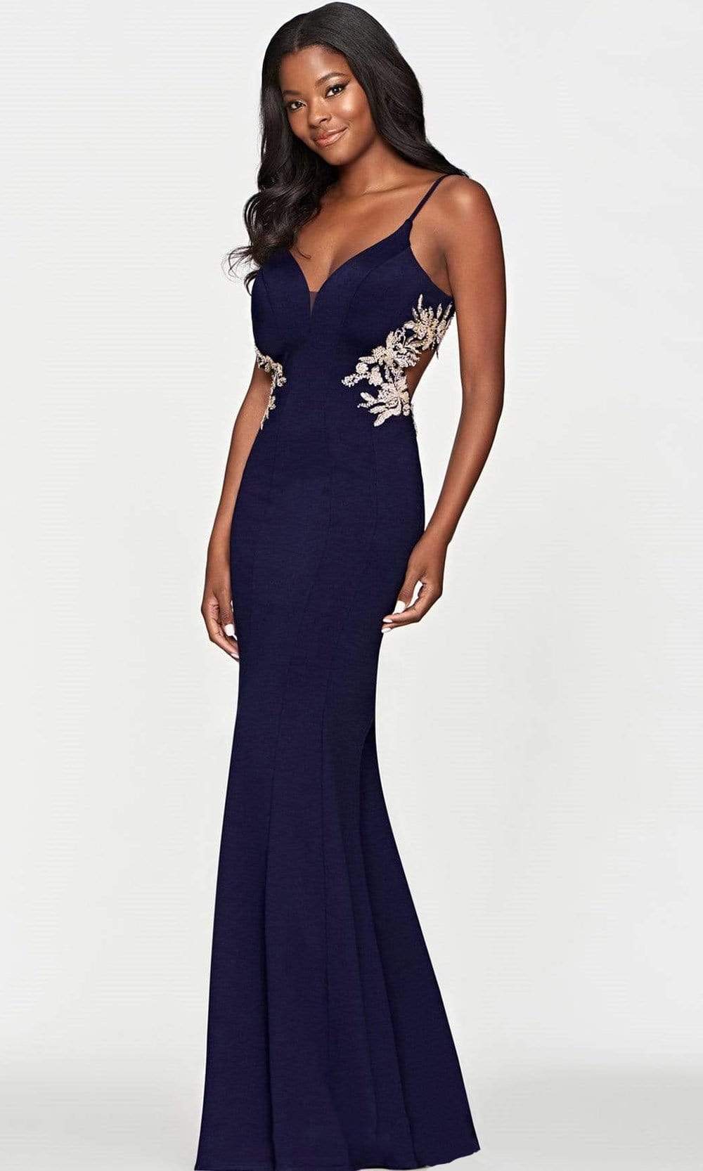 Image of Faviana - S10668 V Neck Side Detailed Long Gown