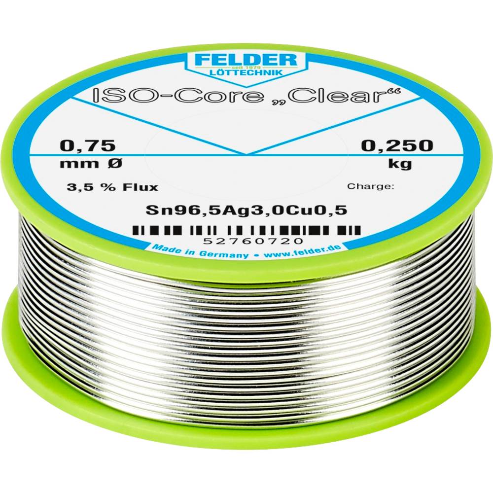 Image of Felder LÃ¶ttechnik ISO-Core Clear SAC305 Solder Reel Sn965Ag3Cu05 0250 kg 075 mm