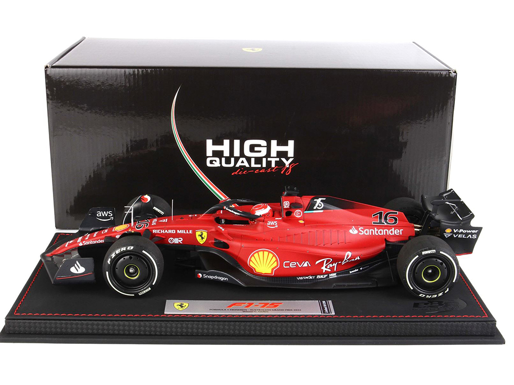 Image of Ferrari F1-75 16 Charles Leclerc Winner Formula One F1 Australian GP (2022) Limited Edition to 260 pieces Worldwide with Acrylic Display Case 1/18 Di