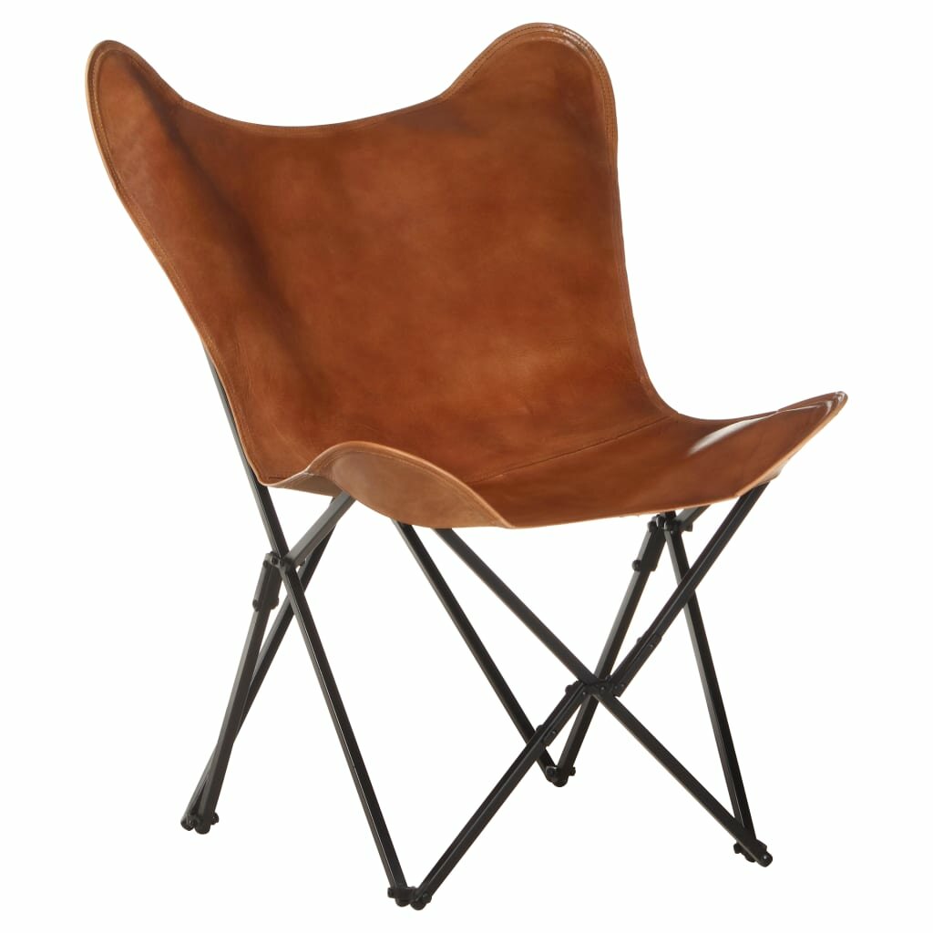 Image of Foldable Butterfly Chair Brown Real Leather