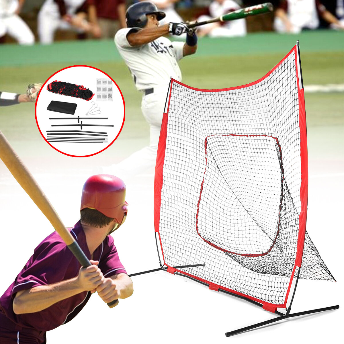 Image of Folding Baseball Net Baseball Practice Cage Portable Sport Hitting Net Outdoor Garden with Storage Bag