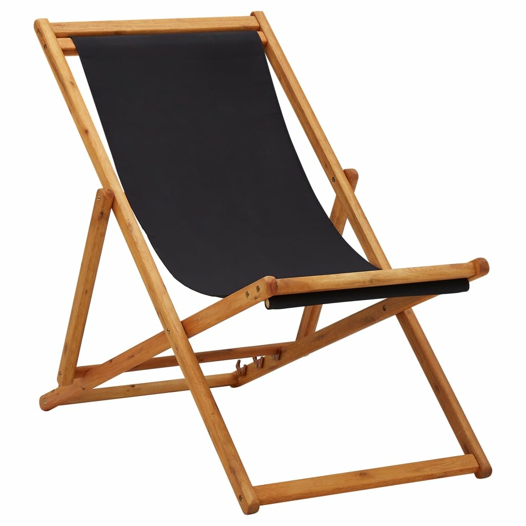 Image of Folding Beach Chair Eucalyptus Wood and Fabric Black
