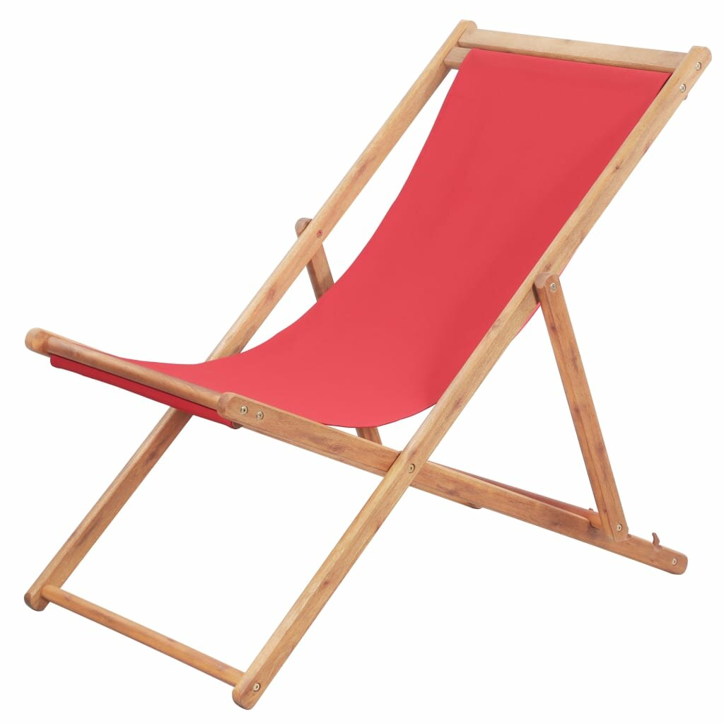 Image of Folding Beach Chair Fabric and Wooden Frame Red