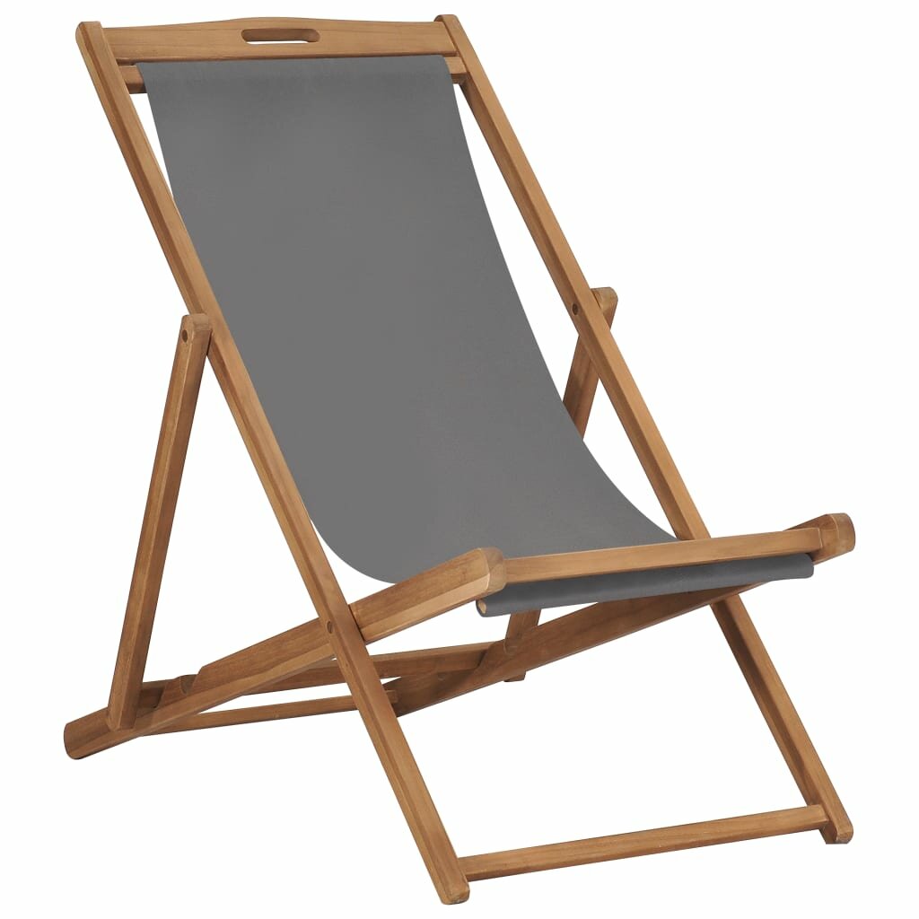 Image of Folding Beach Chair Solid Teak Wood Gray