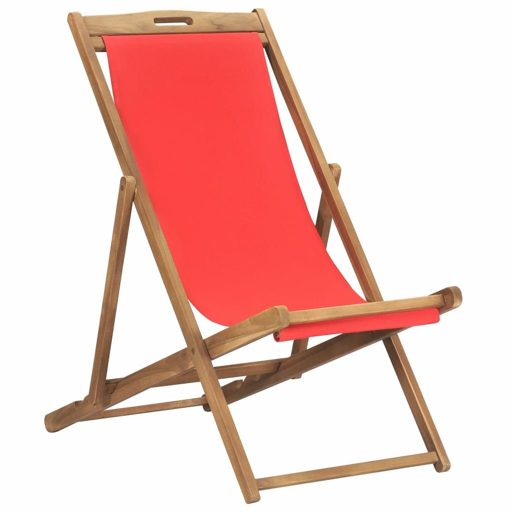 Image of Folding Beach Chair Solid Teak Wood Red