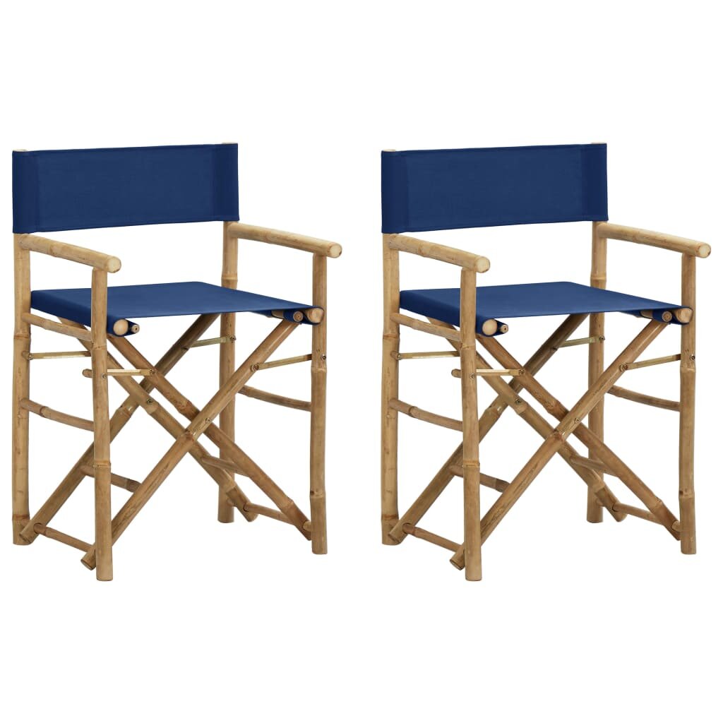 Image of Folding Director's Chairs 2 pcs Blue Bamboo and Fabric