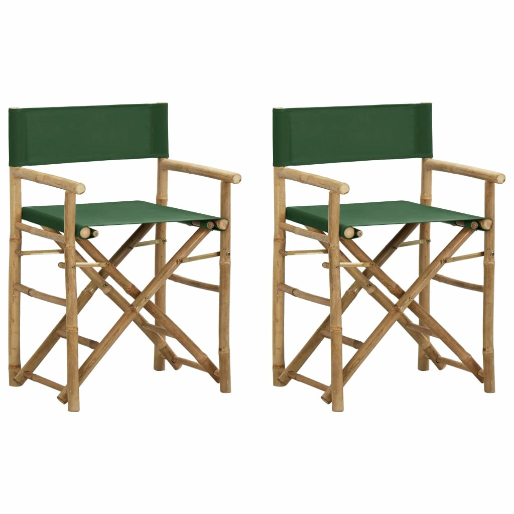 Image of Folding Director's Chairs 2 pcs Green Bamboo and Fabric