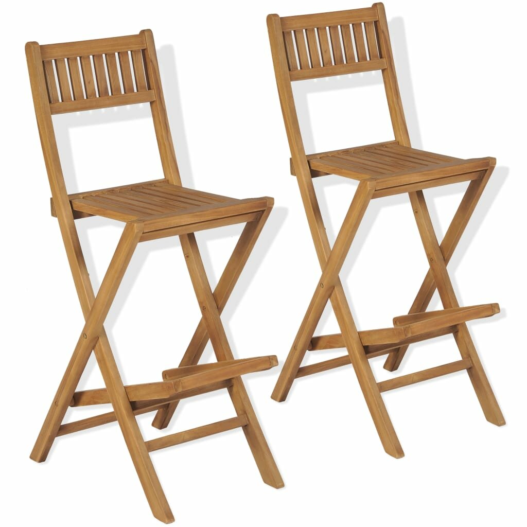 Image of Folding Outdoor Bar Stools 2 pcs Solid Teak Wood