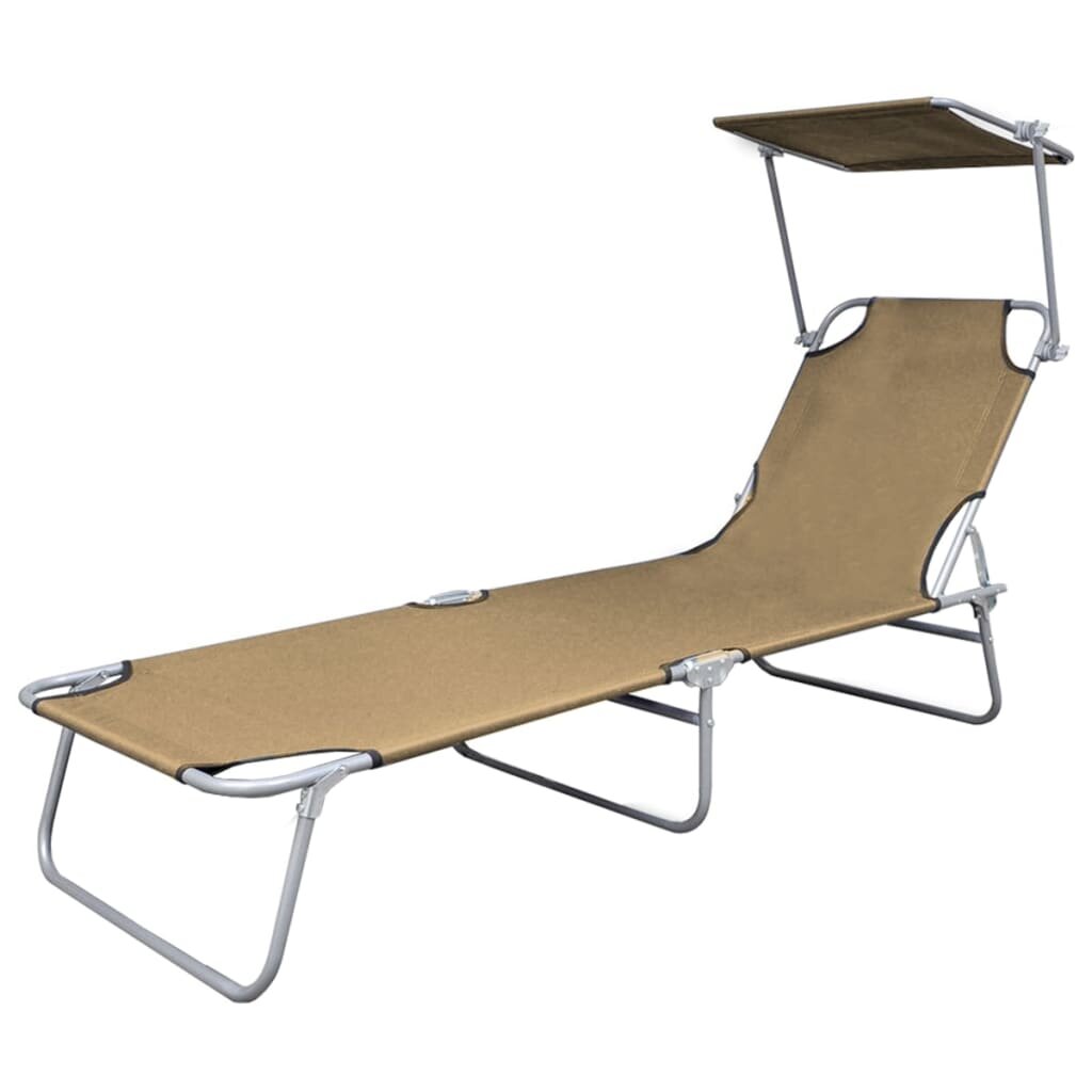 Image of Folding Sun Lounger with Canopy Steel Taupe