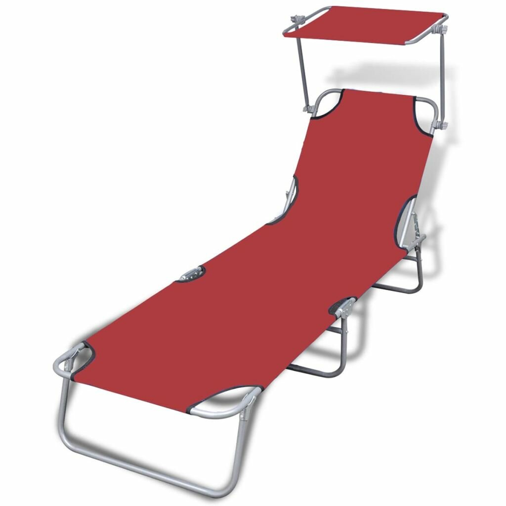 Image of Folding Sun Lounger with Canopy Steel and Fabric Red