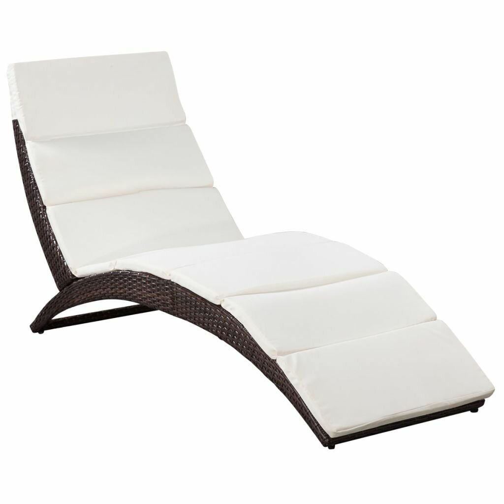 Image of Folding Sun Lounger with Cushion Poly Rattan Brown