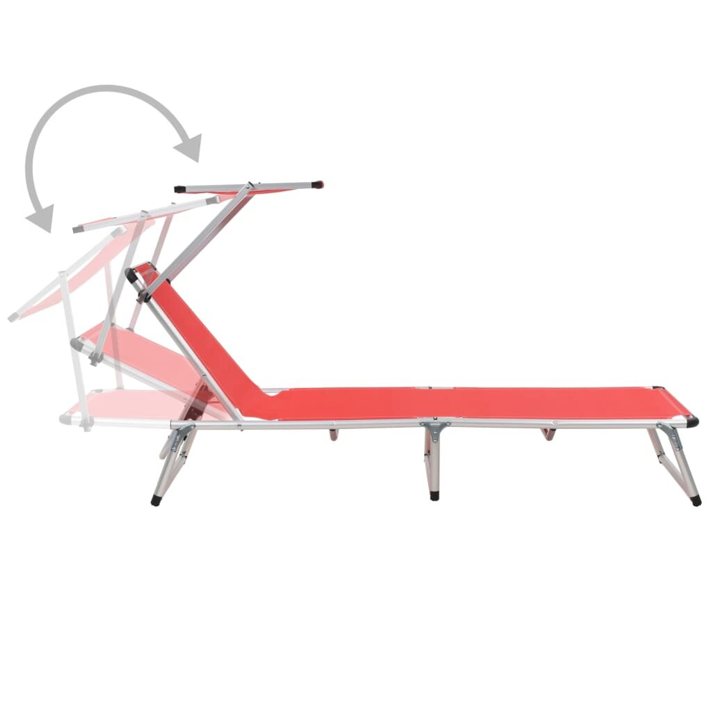Image of Folding Sun Lounger with Roof Aluminium and Textilene Red