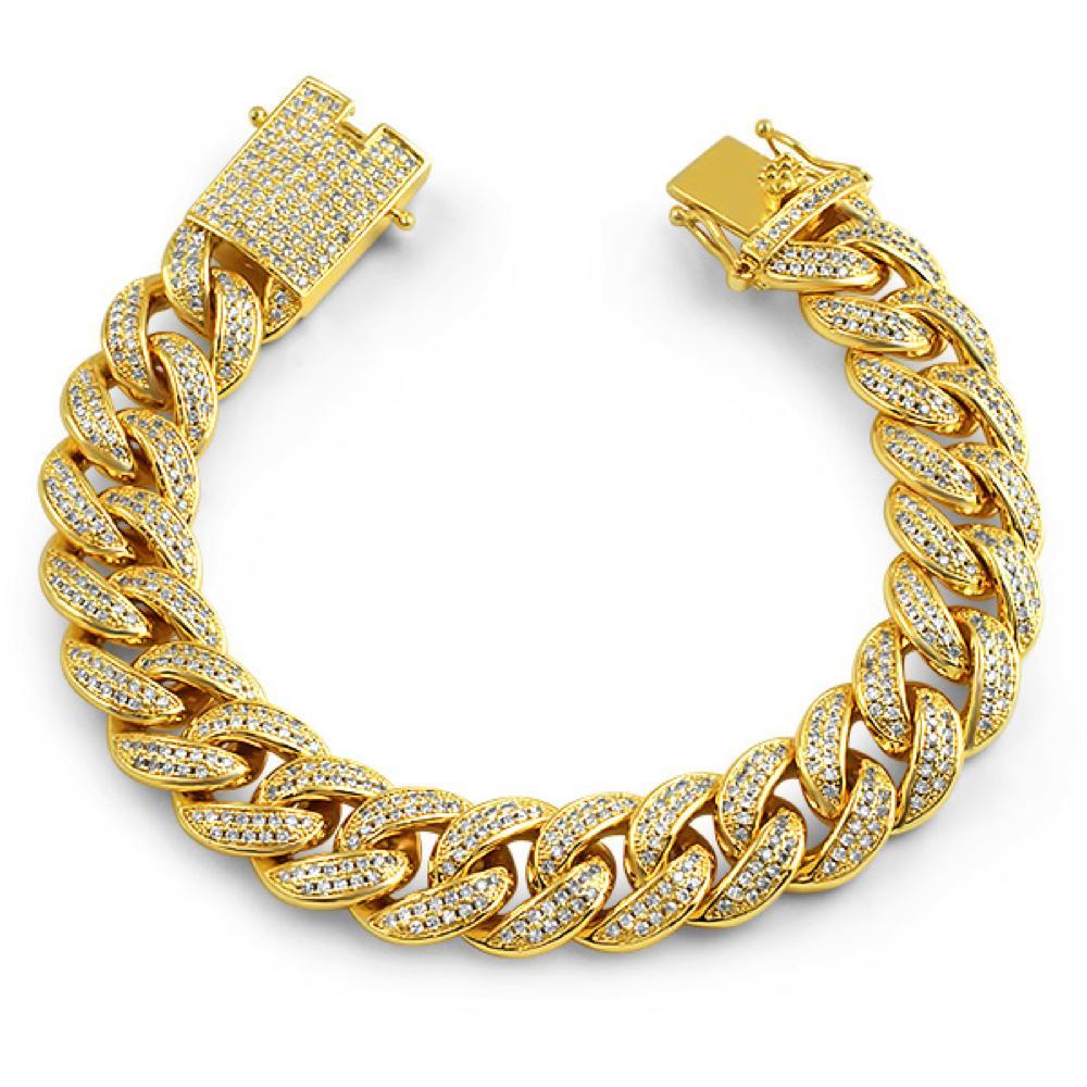 Image of Full CZ Clasp Gold Cuban Bracelet 15MM Thick ID 40358039421121