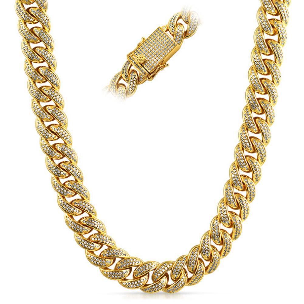 Image of Full CZ Clasp Gold Cuban Chain 15MM Thick ID 31380347977770