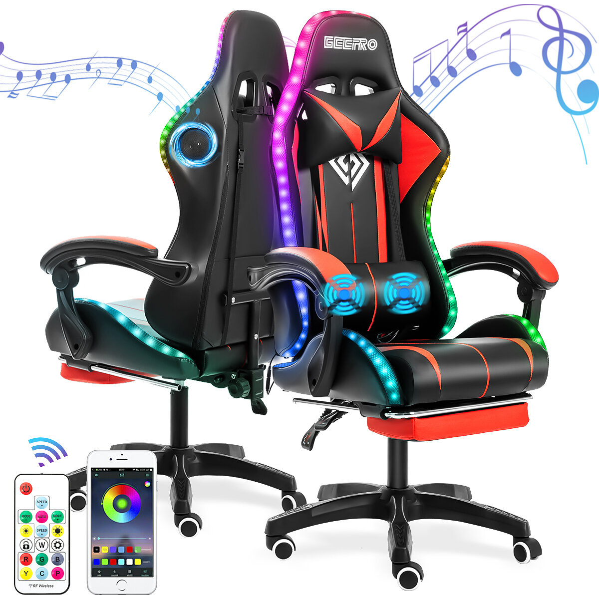 Image of GEEPRO Massage Video Gaming Chair with Footrest Reclining High Back Computer Game Chair Height Adjustable with Lumbar Su