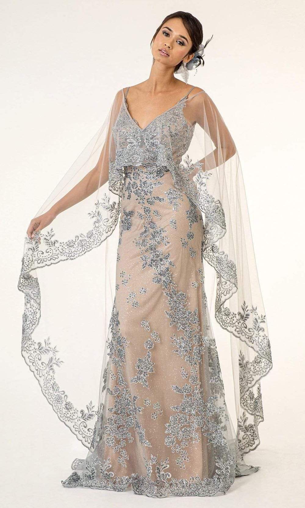 Image of GLS by Gloria - GL1925 Glitter Embellished Dress with Cape