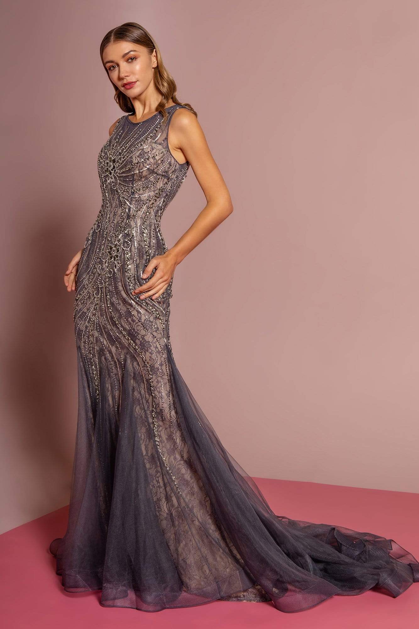 Image of GLS by Gloria - GL2684 Embellished Lace Mermaid Dress With Train