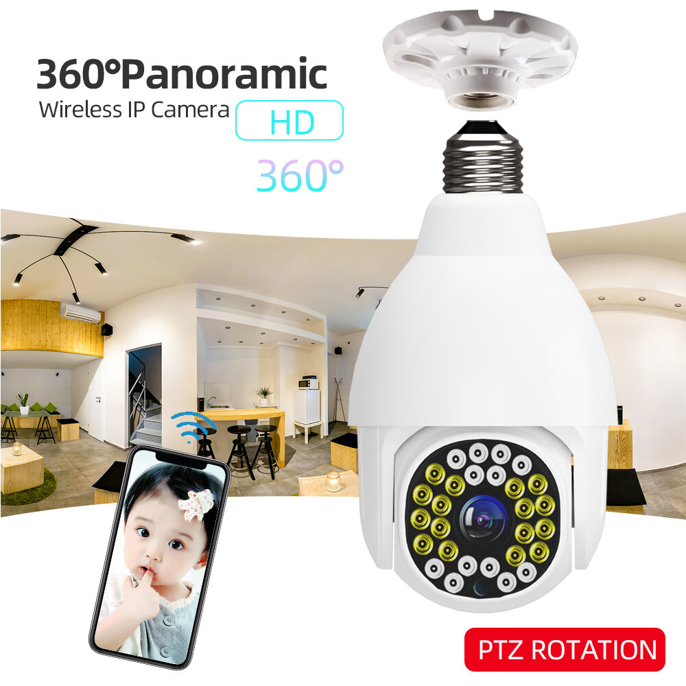 Image of GUUDGO V380 WIFI E27 1080P Bulb Dome Camera PTZ Dual Light 12 infrared +16 White Light Night Vision with Base Remote Con