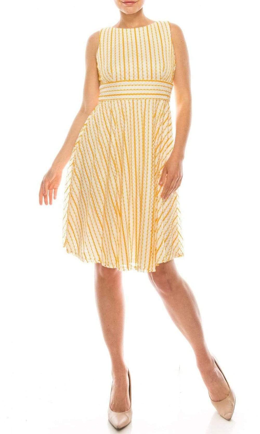 Image of Gabby Skye - 18852M Sleeveless Crochet Stripe A-Line Dress