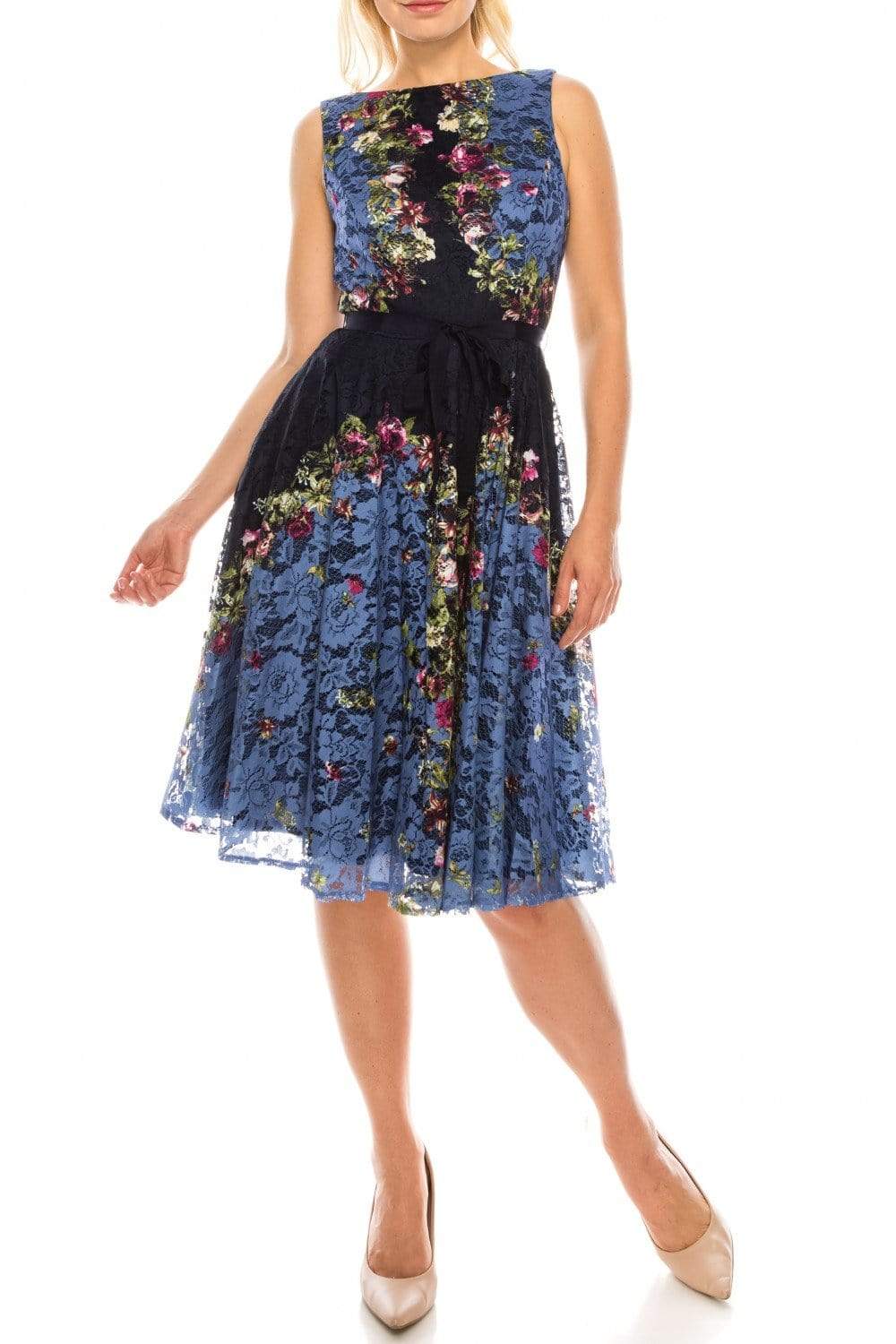 Image of Gabby Skye - 57369MG Sleeveless Floral Print Lace A-Line Dress