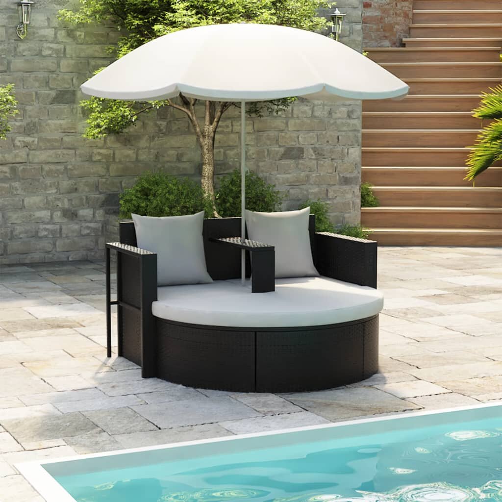 Image of Garden Bed with Parasol Black Poly Rattan