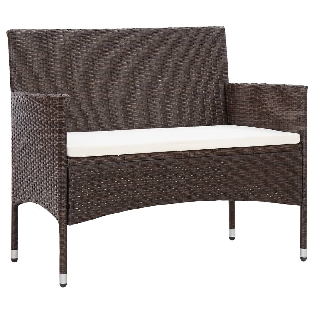 Image of Garden Bench with Cushion Poly Rattan Brown
