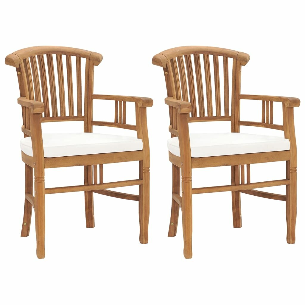 Image of Garden Chairs 2 pcs with Cream White Cushions Solid Teak Wood